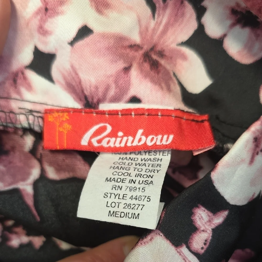 Rainbow Black Pink Floral A-Line Skirt Women’s Medium Made in USA
